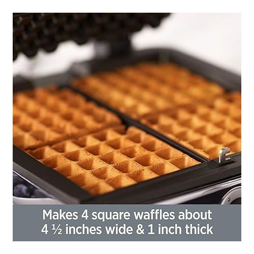  All-Clad Electric Stainless Steel Waffle Maker 4 slice, Digital screen and audible beep alert 7 Browning Levels, Square, Belgium Waffle, Removable Plates, Dishwasher Safe Silver