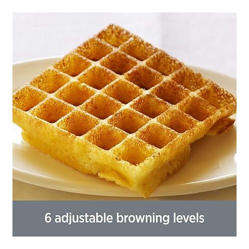  All-Clad Electric Stainless Steel Waffle Maker 4 slice, Digital screen and audible beep alert 7 Browning Levels, Square, Belgium Waffle, Removable Plates, Dishwasher Safe Silver