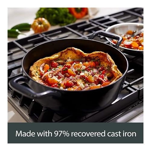  All-Clad Cast Iron Enameled Square Grill with Acacia Trivet 11 Inch Induction Oven Broiler Safe 650F Pots and Pans, Cookware Black