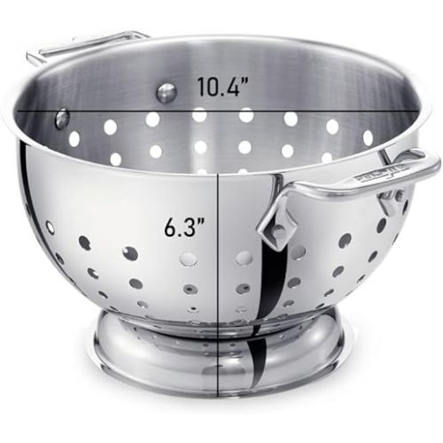  All-Clad Tools and Accessories Stainless Steel Colander 5 Quart Strainer, Pasta Strainer with Handle, Pots and Pans Silver