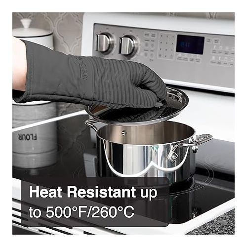  All-Clad Silicone Oven Mitts: Heat Resistant up to 500 Degrees - 100% Cotton & Silicone, 14