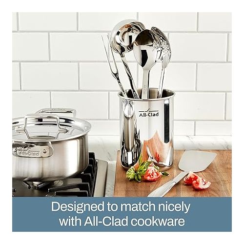  All-Clad Professional Stainless Steel Kitchen Gadgets and Caddy 6 Piece Kitchen Tools, Kitchen Hacks Silver