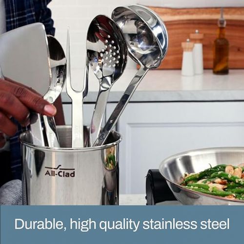  All-Clad Professional Stainless Steel Kitchen Gadgets and Caddy 6 Piece Kitchen Tools, Kitchen Hacks Silver