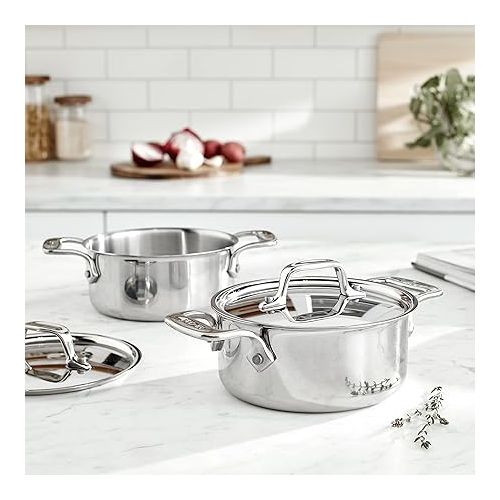  All-Clad Specialty Stainless Steel Ramekin with Lid 2 Piece Oven Broiler Safe 600F Pots and Pans, Cookware Silver