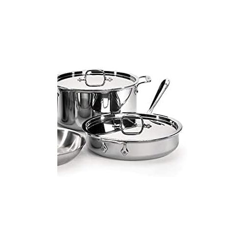  All-Clad D3 3-Ply Stainless Steel Cookware Set 7 Piece Induction Oven Broiler Safe 600F Pots and Pans, Cookware Silver