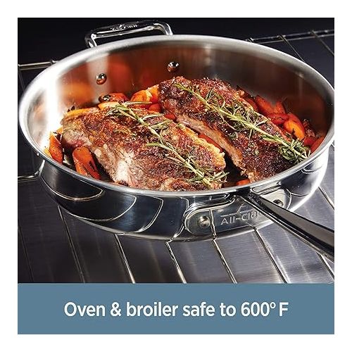  All-Clad D3 3-Ply Stainless Steel Dutch Oven 5.5 Quart Induction Oven Broiler Safe 600F Pots and Pans, Cookware Silver