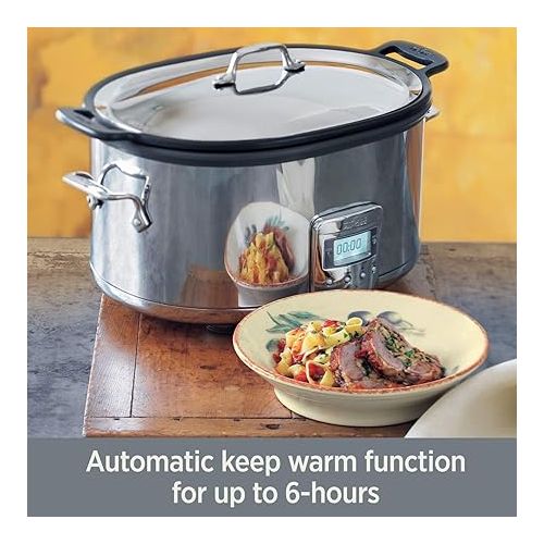  All-Clad Stainless Steel Electric Slow Cooker 7 Quart, Aluminum Insert, Programmable LCD Screen Digital Timer, SD700350, Silver