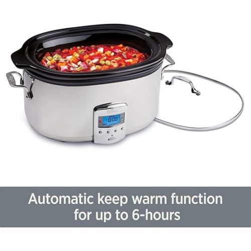  All-Clad Electrics Stainless Steel and Ceramic Slow Cooker with Insert and Lid 6.5 Quart Nonstick 320 Watts Oval Shaped, Programmable, Dishwasher Safe