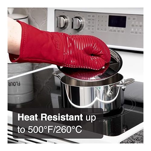  All Clad Silicone Oven Mitt: Heat Resistant up to 500 Degrees - 100% Cotton & Silicone, 14