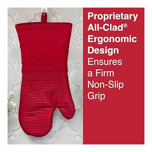  All Clad Silicone Oven Mitt: Heat Resistant up to 500 Degrees - 100% Cotton & Silicone, 14