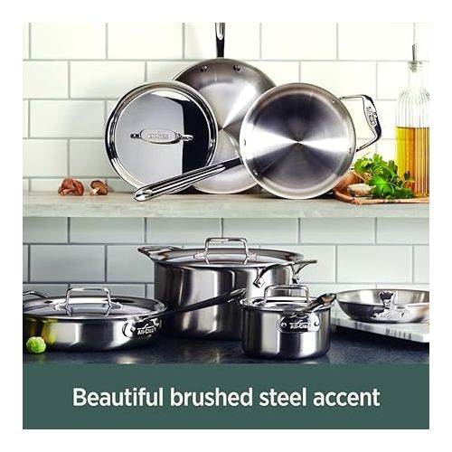  All-Clad D5 5-Ply Brushed Stainless Steel Fry Pan 8 Inch Induction Oven Broiler Safe 500F Pots and Pans, Cookware Silver