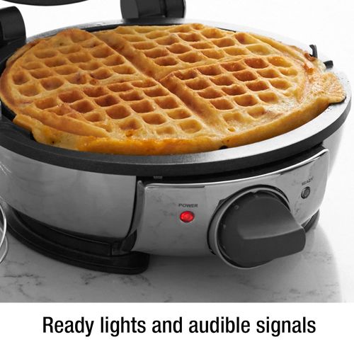  All-Clad WD700162 Stainless Steel Classic Round Waffle Maker with 7 Browning Settings, 4-Section, Silver
