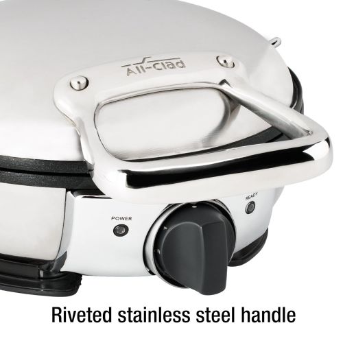  All-Clad WD700162 Stainless Steel Classic Round Waffle Maker with 7 Browning Settings, 4-Section, Silver