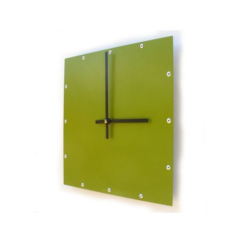  All15Designs Green Wall Clock / Minimalist Home Shabby Chic Decor / Square Metal Art / Custom Industrial / Unusual Modern Cool / Olive Grass Leaf Forrest