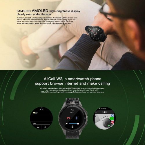  AllCall W2 Smartwatch(2018 Upgrated), IP68 Waterproof 3G Smartwatch Phone 2GB RAM 16GB ROM 2.0MP Camera GPS Sports Fitness Tracker 460mAh Battery WIFI Support