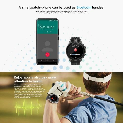  AllCall W2 Smartwatch(2018 Upgrated), IP68 Waterproof 3G Smartwatch Phone 2GB RAM 16GB ROM 2.0MP Camera GPS Sports Fitness Tracker 460mAh Battery WIFI Support