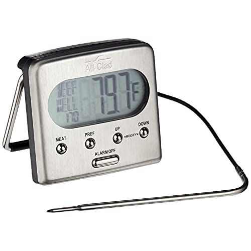  All-Clad T223 Stainless Steel Oven Probe Thermometer with Blue LCD, Silver - 8701003759