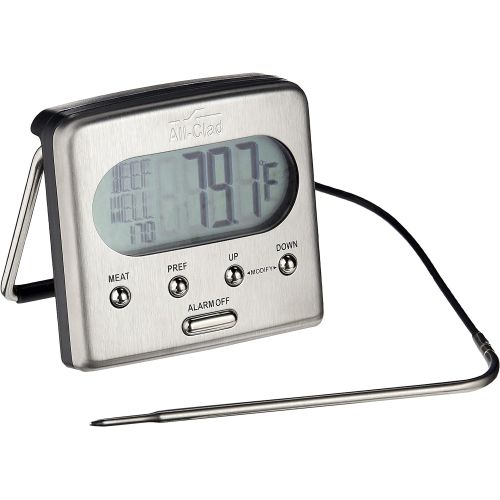  All-Clad T223 Stainless Steel Oven Probe Thermometer with Blue LCD, Silver - 8701003759