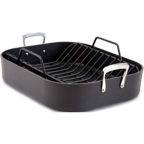  All-Clad E87599 Hard Anodized Aluminum Scratch Resistant Nonstick Anti-Warp Base 16-Inch by 13-Inch Large Roaster Roasting Pan with Nonstick Rack/Cookware, Black