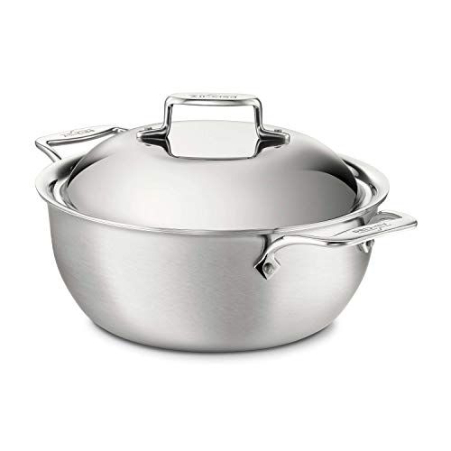  All-Clad BD55500 D5 Brushed 18/10 Stainless Steel 5-Ply Bonded Dishwasher Safe Dutch Oven with Domed Lid Cookware, 5.5-Quart, Silver