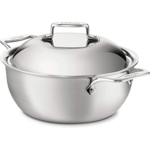  All-Clad BD55500 D5 Brushed 18/10 Stainless Steel 5-Ply Bonded Dishwasher Safe Dutch Oven with Domed Lid Cookware, 5.5-Quart, Silver