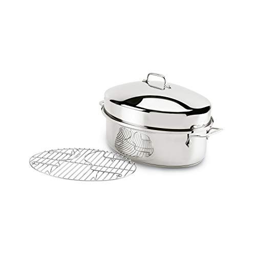  All-Clad E7879664 Stainless Steel Dishwasher Safe Oven Safe Covered Oval Roaster Cookware, 15-Inch, Silver