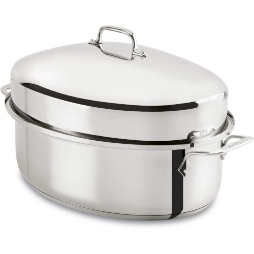  All-Clad E7879664 Stainless Steel Dishwasher Safe Oven Safe Covered Oval Roaster Cookware, 15-Inch, Silver