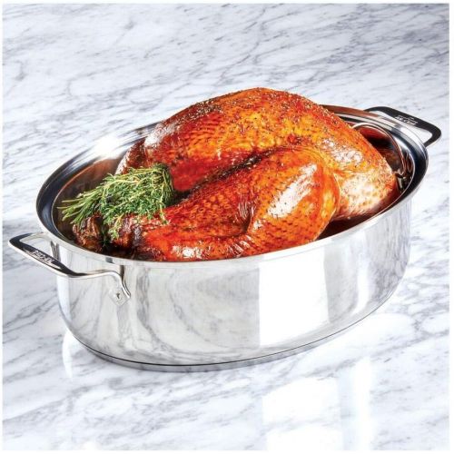  All-Clad E7879664 Stainless Steel Dishwasher Safe Oven Safe Covered Oval Roaster Cookware, 15-Inch, Silver