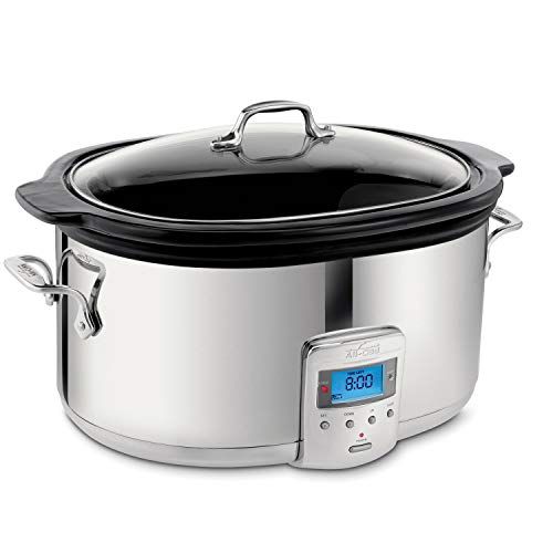  All-Clad SD700450 Programmable Oval-Shaped Slow Cooker with Black Ceramic Insert and Glass Lid, 6.5-Quart, Silver