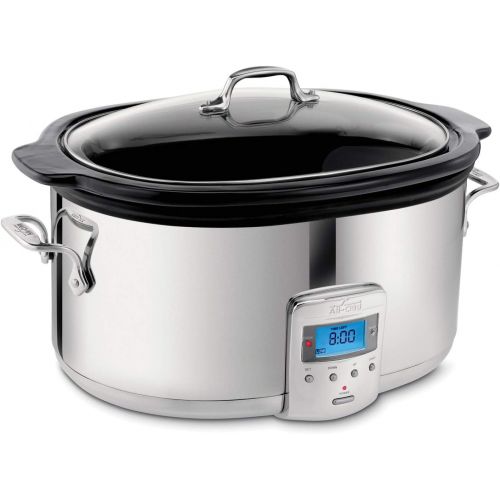  All-Clad SD700450 Programmable Oval-Shaped Slow Cooker with Black Ceramic Insert and Glass Lid, 6.5-Quart, Silver