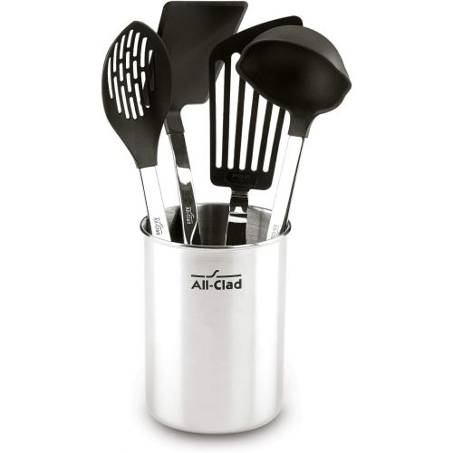  All-Clad K040S564 Scratch & Heat-Resistant Nylon Tools with Stainless Steel Handles and Caddy, 5-Piece
