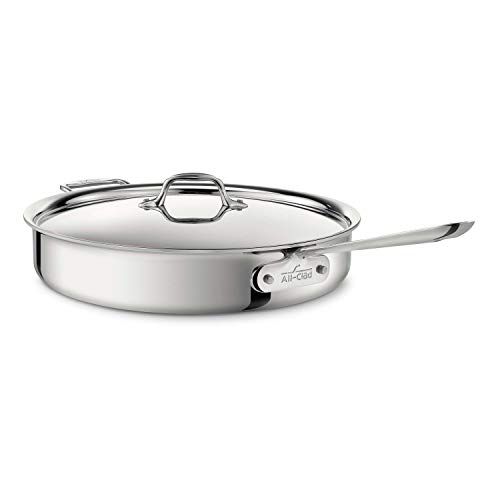  All-Clad 4406 Stainless Steel 3-Ply Bonded Dishwasher Safe Saute Pan with Lid Cookware, 6-Quart, Silver