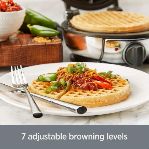  All-Clad WD700162 Stainless Steel Classic Round Waffle Maker with 7 Browning Settings, 4-Section, Silver