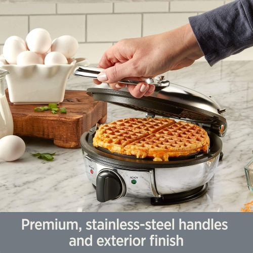  All-Clad WD700162 Stainless Steel Classic Round Waffle Maker with 7 Browning Settings, 4-Section, Silver