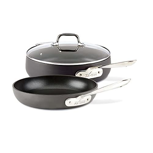  All-Clad E7859164 HA1 HA1 Hard Anodized Nonstick Dishwasher Safe PFOA Free 4-Quart Saute w/ lid & 10-Inch Fry pan Cookware Set, 3-Piece, Black