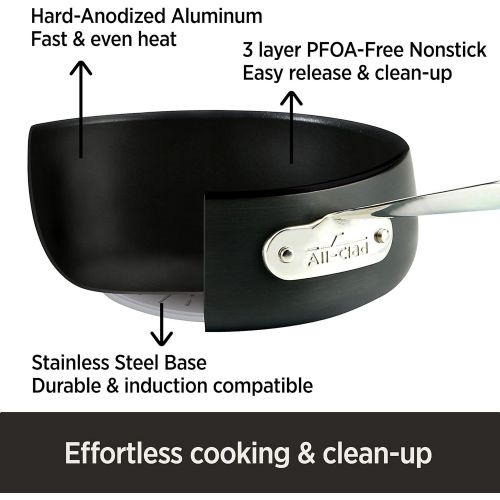  All-Clad E7859164 HA1 HA1 Hard Anodized Nonstick Dishwasher Safe PFOA Free 4-Quart Saute w/ lid & 10-Inch Fry pan Cookware Set, 3-Piece, Black
