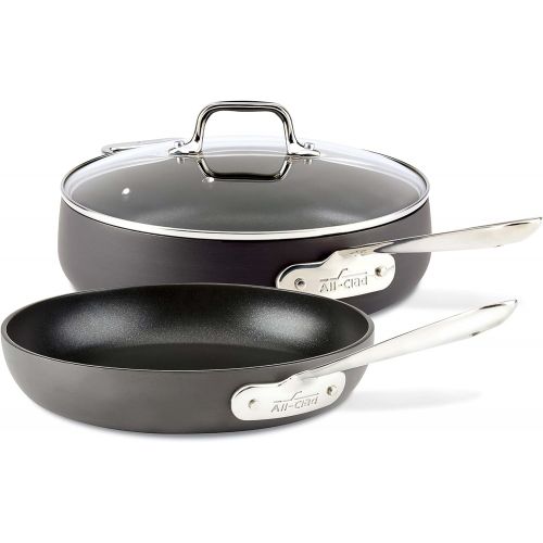  All-Clad E7859164 HA1 HA1 Hard Anodized Nonstick Dishwasher Safe PFOA Free 4-Quart Saute w/ lid & 10-Inch Fry pan Cookware Set, 3-Piece, Black