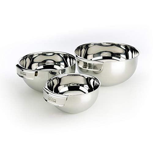  All-Clad MBSET Stainless Steel Dishwasher Safe Mixing Bowls Set Kitchen Accessorie, 3-Piece, Silver