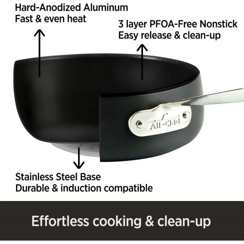  All-Clad E7859464 HA1 Hard Anodized Nonstick Dishwasher Safe PFOA Free Chefs Pan/Wok Cookware, 12-Inch, Black