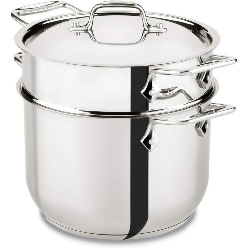  All-Clad E414S6 Stainless Steel Pasta Pot and Insert Cookware, 6-Quart, Silver - 2100078499