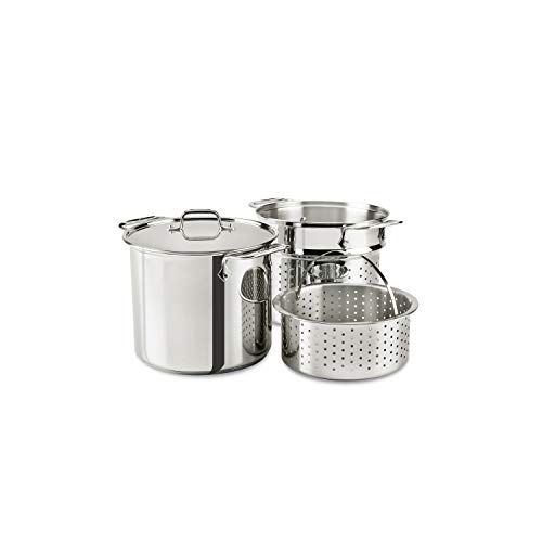  All-Clad E9078064 Stainless Steel Multicooker with Perforated Steel Insert and Steamer Basket, 8-Quart, Silver