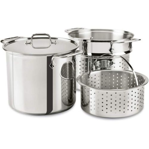  All-Clad E9078064 Stainless Steel Multicooker with Perforated Steel Insert and Steamer Basket, 8-Quart, Silver