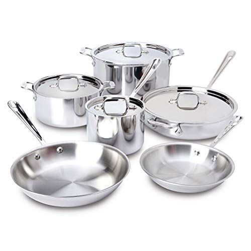  All-Clad 401877R Stainless Steel 3-Ply Bonded Dishwasher Safe Cookware Set, 10-Piece, Silver - 8400000960