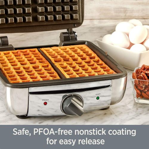  All-Clad 2100046968 99010GT Stainless Steel Belgian Waffle Maker with 7 Browning Settings, 4-Square, Silver