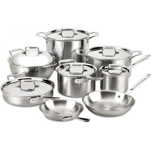  All-Clad BD005714 D5 Brushed 18/10 Stainless Steel 5-Ply Bonded Dishwasher Safe Cookware Set, 14-Piece, Silver