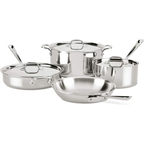  All-Clad 4007AZ D3 Stainless Steel Dishwasher Safe Induction Compatible Cookware Set, Tri-Ply Bonded, 7-Piece, Silver