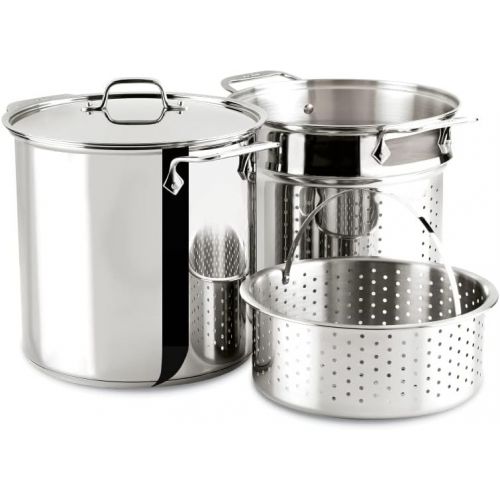  All-Clad E796S364 Specialty Stainless Steel Dishwasher Safe 12-Quart Multi Cooker Cookware Set, 3-Piece with 1 lid, Silver