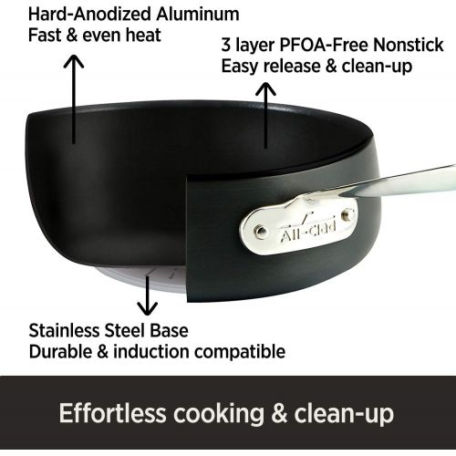  All-Clad E7853364 HA1 Hard Anodized Nonstick Dishwasher Safe PFOA Free Saute Pan Cookware, 4-Quart, Black