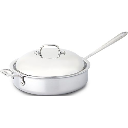  All-Clad 44048 Stainless Steel 3-Ply Bonded Dishwasher Safe Saute Pan with Domed Lid Cookware, 4-Quart, Silver