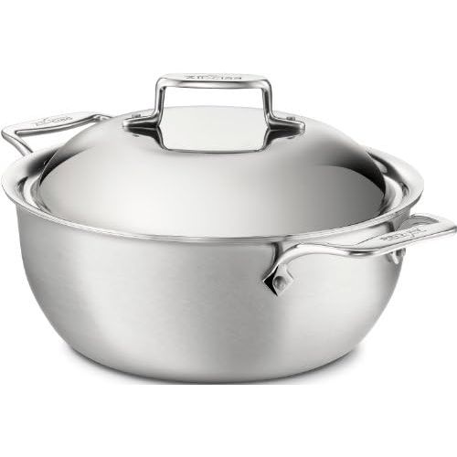  All-Clad BD55500 D5 Brushed 1810 Stainless Steel 5-Ply Bonded Dishwasher Safe Dutch Oven with Domed Lid Cookware, 5.5-Quart, Silver
